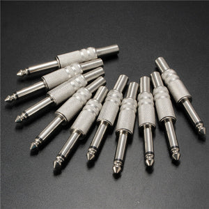 10Pcs 1/4inch Metal Male Monaural Audio Cable Jack Connector Plugs