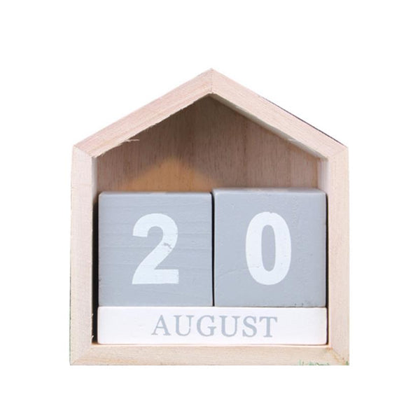 Vintage Design House Shape Perpetual Calendar Wood Desk Wooden Block Home Office Supplies Decoration