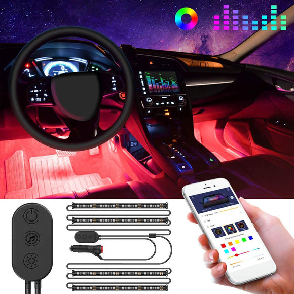 4in1 RGB 48LED Car Interior Atmosphere Decor Light Strip APP Music bluetooth Lam