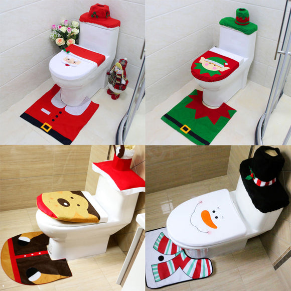 Christmas Honana BH227 Reindeer Toilet Seat Cover Happy Santa Closestool Decorations Rug Set