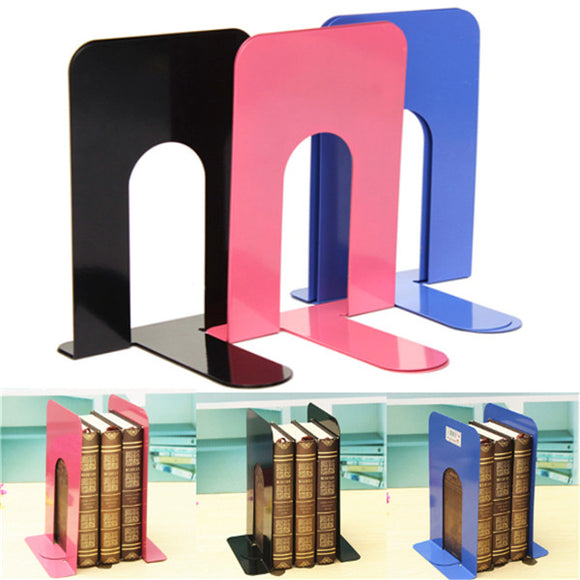3 Color One Pair L-Shaped Anti Skid Bookends Metal Shelf Bookcase Holder