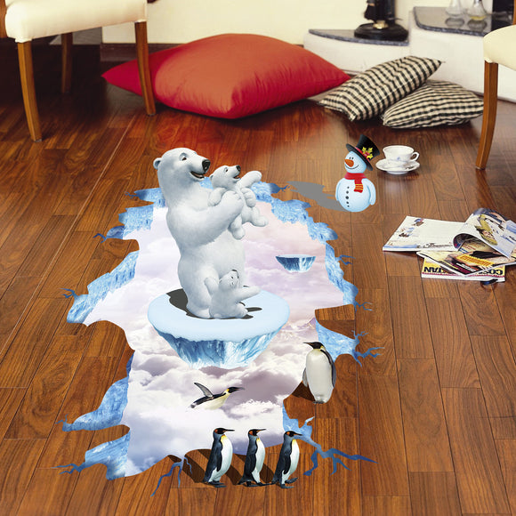 Miico Creative 3D Animal Polar Bear Penguin Removable Home Room Decorative Wall Floor Decor Sticker