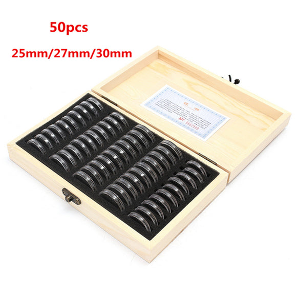 50pcs 25/27/30mm Round Coins Holders Storage Container Display Cases Wooden Box