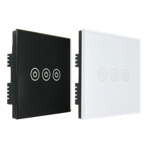 250V 1 Way 3 Gang Crystal Glass Panel Touch Light Wall Switch Black/White