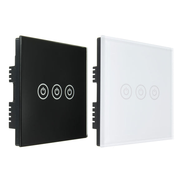250V 1 Way 3 Gang Crystal Glass Panel Touch Light Wall Switch Black/White