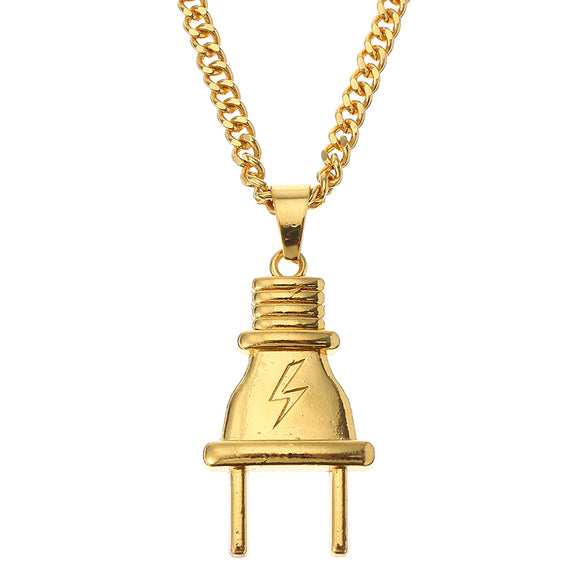 Fashion Lightning Plug Tag Pendant Chain Alloy Punk Style Necklace for Men