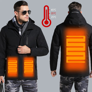 Man Electronic USB Heated Jacket Intelligent Heating Hooded Work Motorcycle Skiing Riding Coat