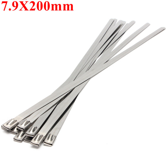 10pcs 7.9X200mm Ball Lock Metal Stainless Steel Zip Ties Wrap Strap