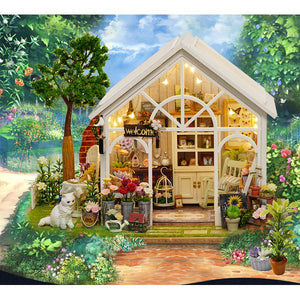 Cuteroom DIY Dollhouse Miniature Furniture Kit LED Kids Birthday Christmas Gift Flower House