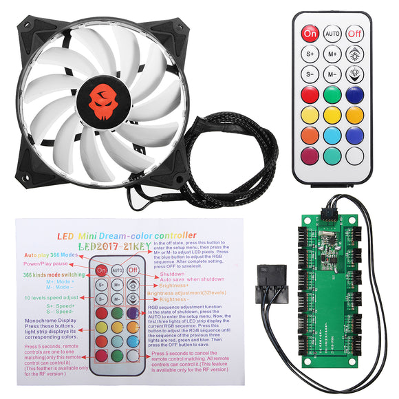Coolmoon 1PCS 120mm RGB Adjustable LED Light Computer Cooling Fan with Remote Control