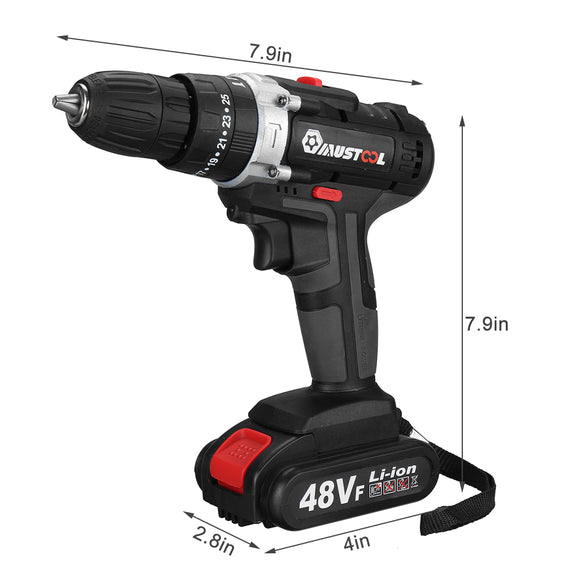 48V Cordless Electric Impact Hammer Drill Workshop Tool Driver Screwdriver w/ 1pc Battery