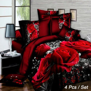 4 Pcs 3D Images Bedding Sets Duvet Set 1 Quilt Cover 1 Fitted Sheet 2 Pillow Cases