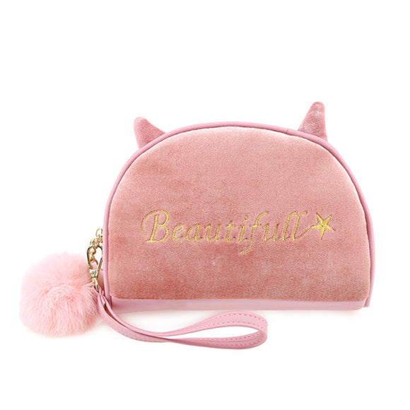 Velvet Cartoon Lovely Style Cosmetic Storage Bags Clutch Purse Wallet For Women