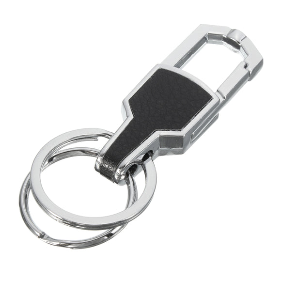 Men Leather Alloy Metal Silver Keyring Keychain Ring Keyfob EDC Tool