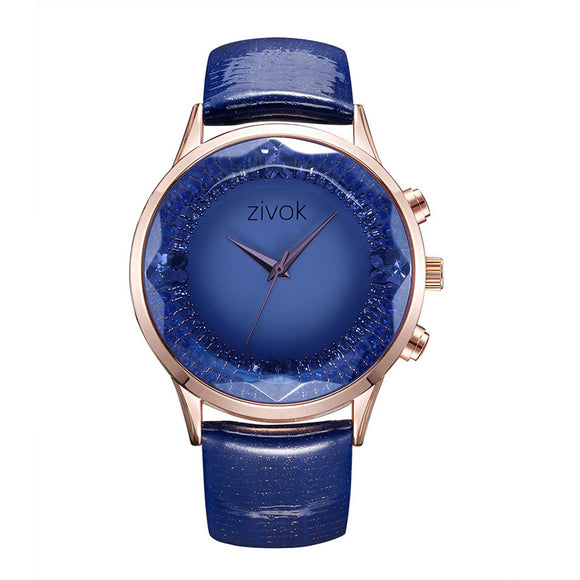 ZIVOK 8010 Fashionable Crystal Women Watches Big Dials Display Leather Band Quartz Watch