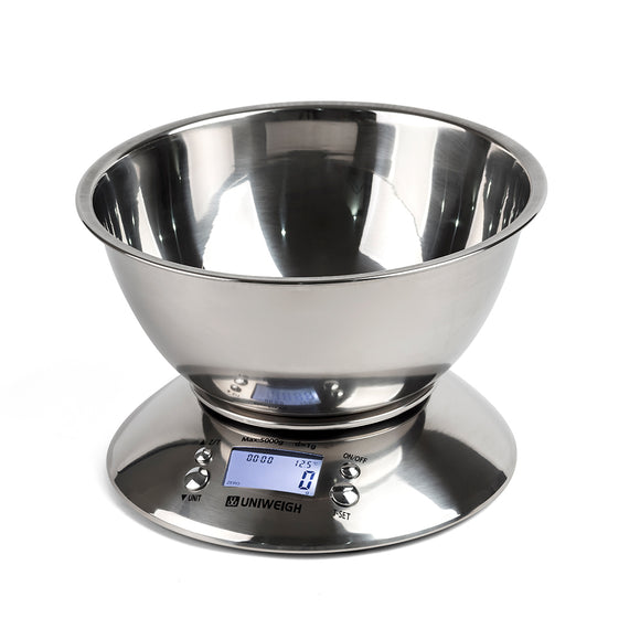 Digital Scale High Accuracy 11lb/5kg Food Scale with Removable Bowl Room Temperature, Alarm Timer Stainless Steel Libra