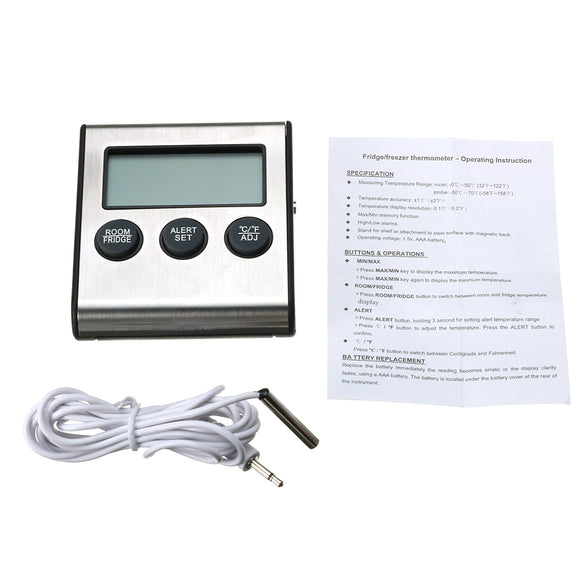 LCD Fridge Thermometer Temperature 0~50C/32~122F with Probe -50~70C/-58~158F