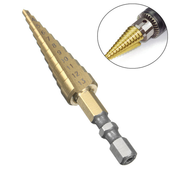 3-13mm 1/4 Inch Hex Shank Step Drill Bit HSS Titanium Coated Step Drill Bit