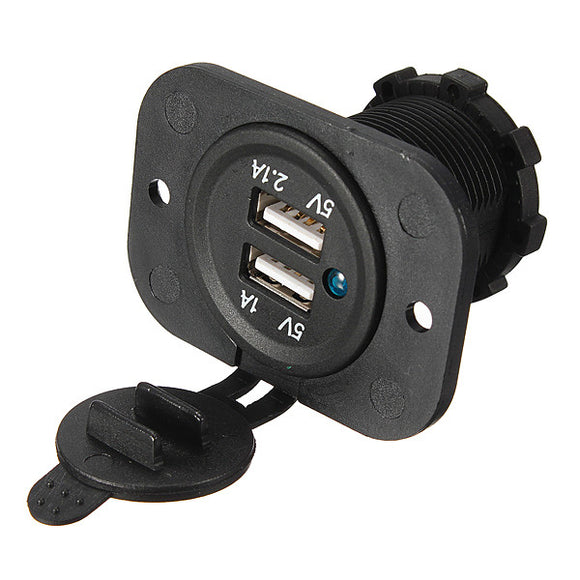 USB Socket Panel Mount Double Port Auto Accessory Power Outlet 5V 2.1A