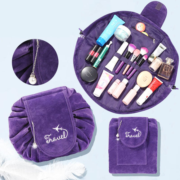 Lazy Big Capacity Cosmetic Bag Flannel Drawstring Travel Makeup Storage Bag