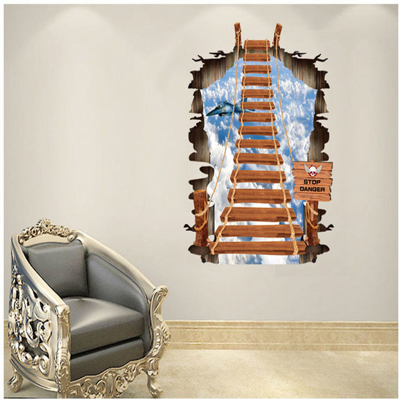 Creative Sky Cable Stairs PVC Broken Wall Sticker DIY Removable Decor Waterproof Wall Stickers