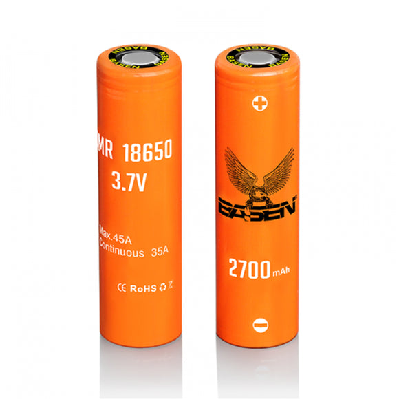 2Pcs Basen BS186S 3.7V 2700mAh 45A High Drain Flat Top 18650 IMR Battery With Box