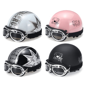 Motorcycle Half Face Helmet Electric Men Women With Goggles