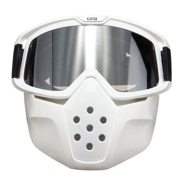 Silver Lens Riding Detachable Modular Face Mask Shield Goggles Motorcycle Helmet