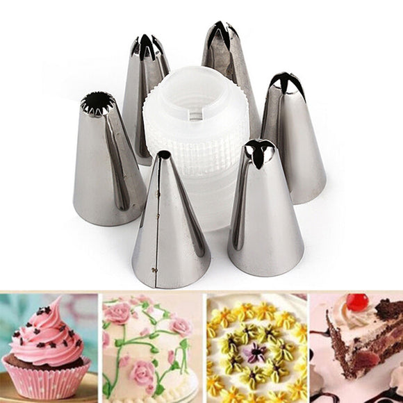 Honana CF-PN2 6pcs Stainless Steel Icing Piping Nozzles Cake Cream Decorating Tool With Convertor