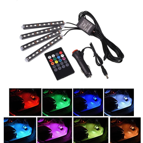 4 In 1 Highlight Car RGB LED Atmosphere Light Strip Styling Decorative Interior Lamps Waterproof With USB Voice Control APP Remote