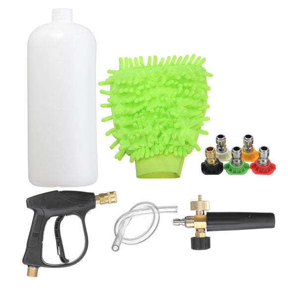 High Pressure Washer Gun Water Jet Snow Foam Lance Cannon w/ Glove 5 Nozzle Tips