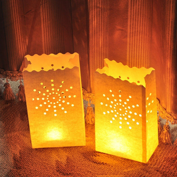 10PCS Sun Pattern Tea Light with Candle Paper Bag for Christmas Party Wedding Decoration