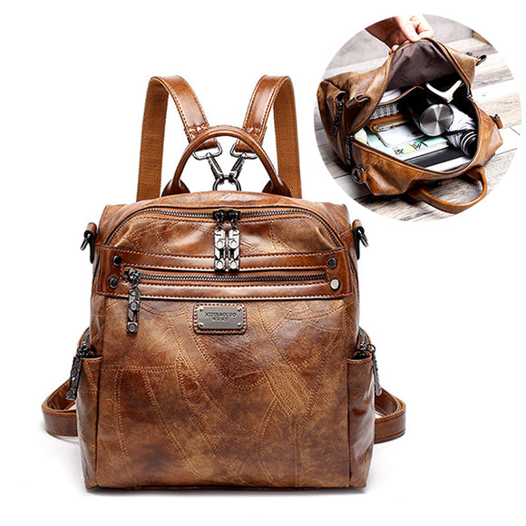 Women Vintage Multi-function Backpack Large Capacity Crossbody Bag Solid Handbag