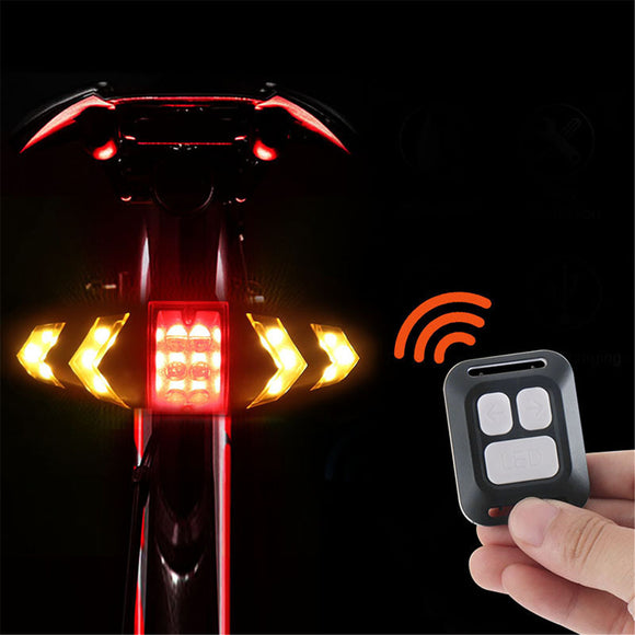 LED Bicycle Rear Turn Signal Tail Light USB Charging Wireless Remote Control
