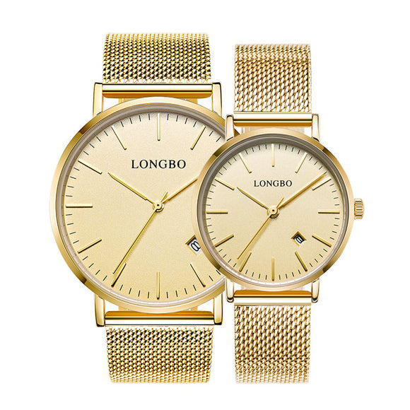 LONGBO 5009 Lovers Couple Watch Waterproof Alloy Case Fashion Simple Wrist Watch