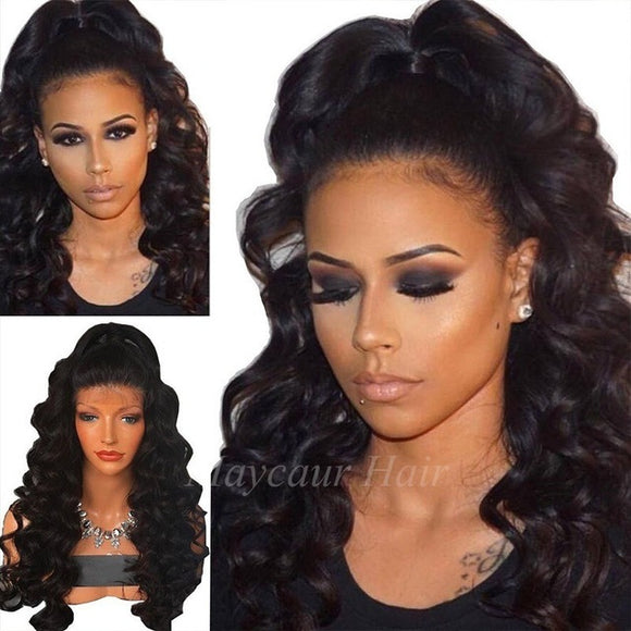 Female Mid-Length Curly Black Lace Wig