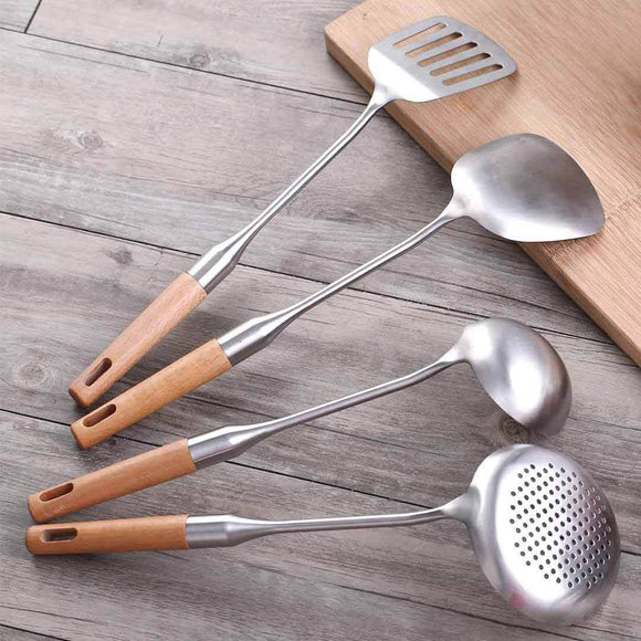 XIAOMI YISHIYIWU Kitchen 4 Pieces Stainless Steel Scoop Sleeve with Beech Handle Cooking Spoon
