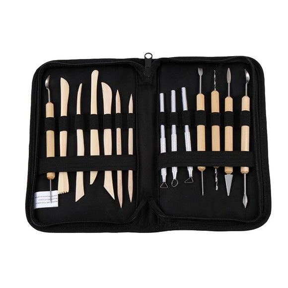 ZHUTING TL-14 14Pcs Clay Sculpting Carving Tool Set Wooden Metal Pottery Clay Tools Professional DIY Ceramic Modeling Kit for Clay Wood Shaping Handicraft Painting Embossing with Bag