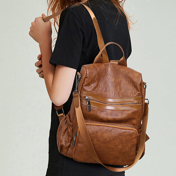 Women Genuine Leather Multifunction Handbags Soft Backpack Shoulder Bags