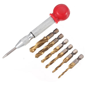 Drillpro 6Pcs M3-M10 Combination Drill Tap Bit HSS Titanium Coated Deburr Countersink Bits with Aotumatic Center Punch