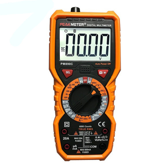PEAKMETER PM890C Digital True RMS 6000 Counts Multimeter DC/AC Current Voltage Tester