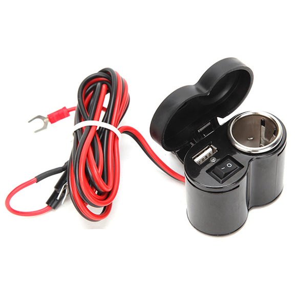 12-24V 7/8inch 1inch Cigarette Lighter USB Charger With Button Waterproof Cap Motorcycle