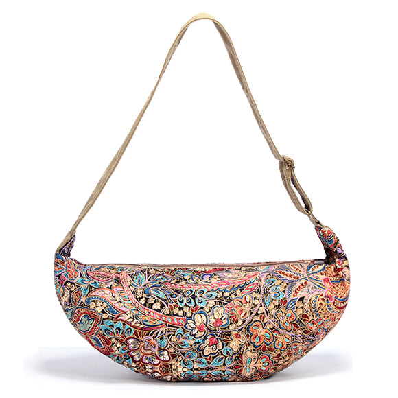 Brenice Women Large Capacity Canvas National Floral Printing Crossbody Shoulder Bag