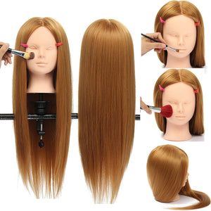 26 Long Hair Training Mannequin Head Model Hairdressing Makeup Practice with Clamp Holder"