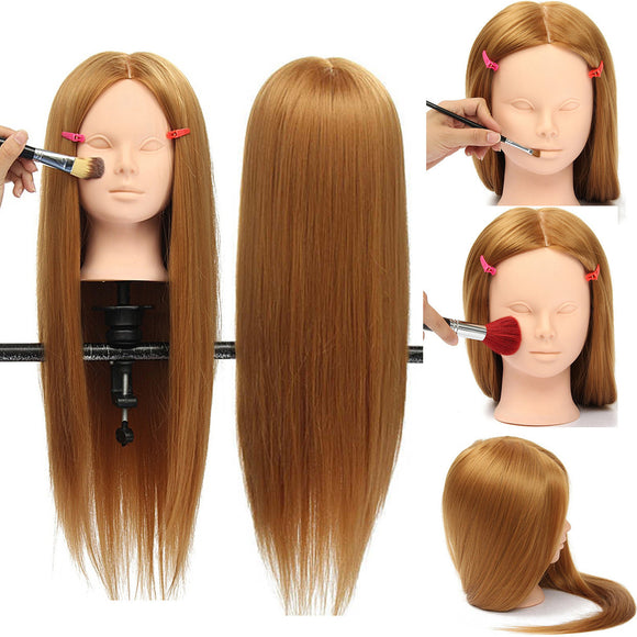 26 Long Hair Training Mannequin Head Model Hairdressing Makeup Practice with Clamp Holder