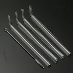 4Pcs 5mm Reusable Clear Bent Glass Drinking Straws Water Juice Straws with Cleaning Brush