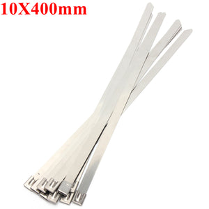 10pcs 10X400mm Ball Lock Metal Stainless Steel Zip Ties Wrap Strap