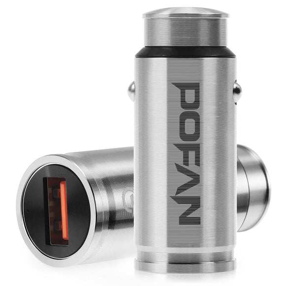 POFAN QC.3.0 Fast Charge Aluminum Metal Car Charger for Mobile Phone