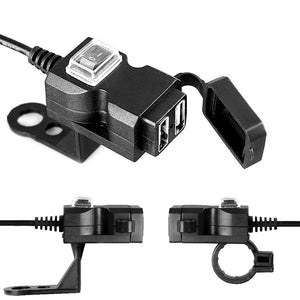 Waterproof 12V 5V 3.1A Dual USB Charger Motorcycle Charging Adapter With ON/OFF Switch Handbar Mirror Installation