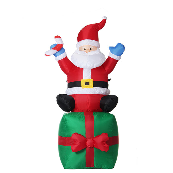 1.8M Christmas Inflatable Toys Santa on Present Xmas Decoration Outdoor Garden Lights